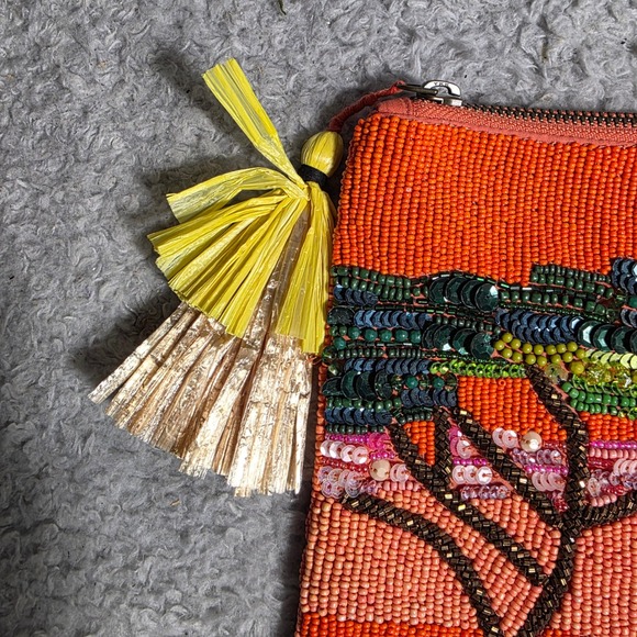 Zara Clutch Orange Beaded Sequin Safari Hippo Giraffe Lion King Vibes Bag Purse - Picture 5 of 9